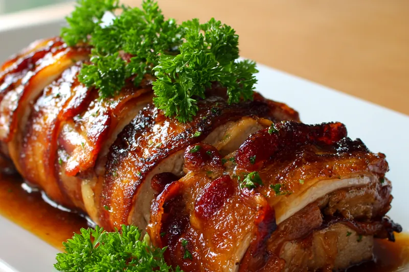 Fresh ingredients for Apple & Bacon Stuffed Pork Loin Roll