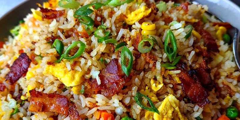 Delicious Bacon and Egg Fried Rice served on a plate