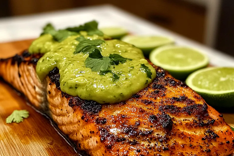 Chef Mitchell carefully flipping salmon fillets in a hot skillet, showcasing the cooking process of Spicy Cajun Salmon Delight.