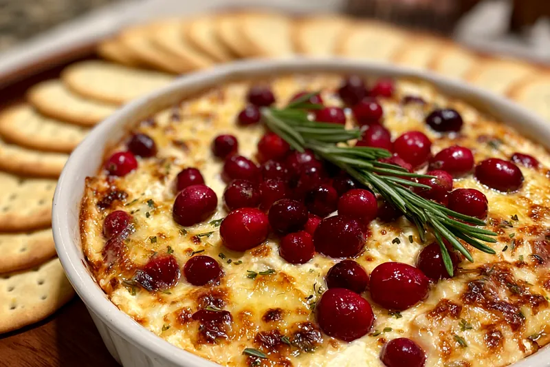 An organized setup of ingredients for Creamy Cranberry Cheese Dip including cheese, cranberries, and nuts.