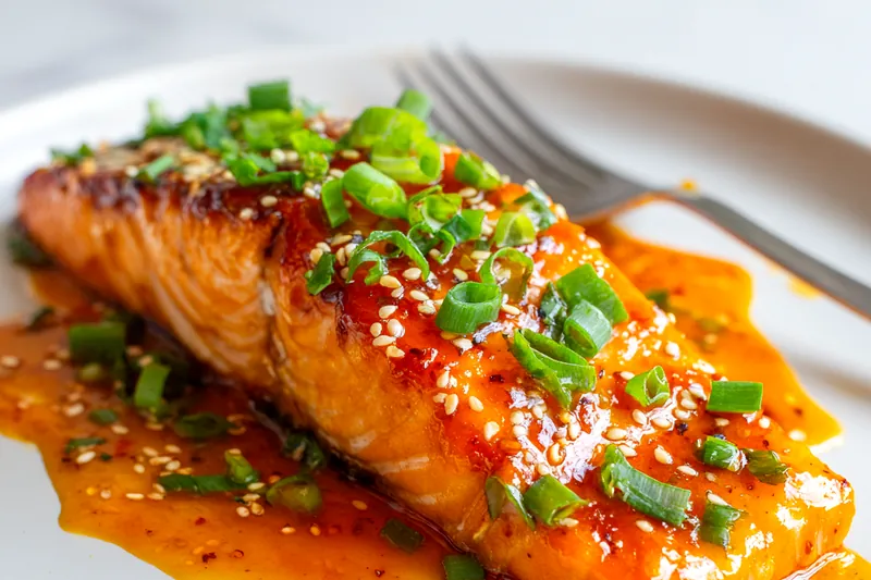Ingredients for Bang Bang Salmon laid out on a countertop