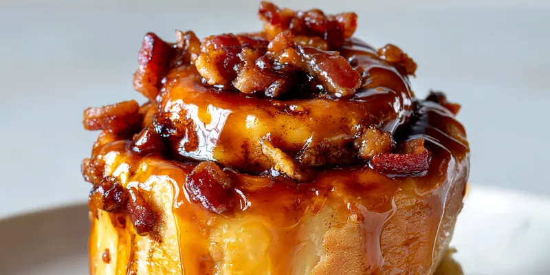 Delicious Bourbon Maple Bacon Cinnamon Rolls on a plate