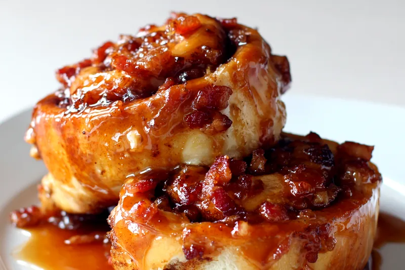 Ingredients for Bourbon Maple Bacon Cinnamon Rolls arranged on a table.
