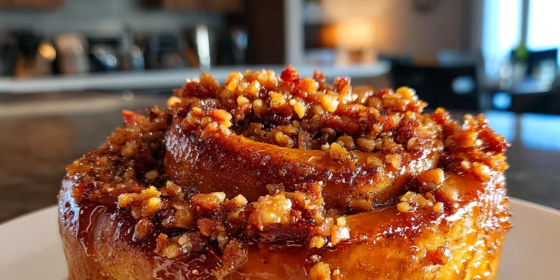 A tempting plate of Decadent Bourbon Bacon Rolls garnished with fresh chives, displaying a golden brown color.