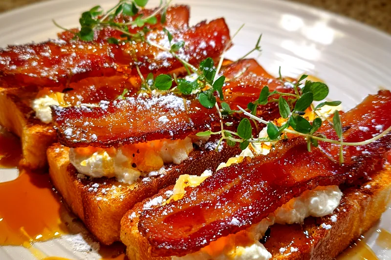 Cooking process for Bourbon Maple Bacon Toast