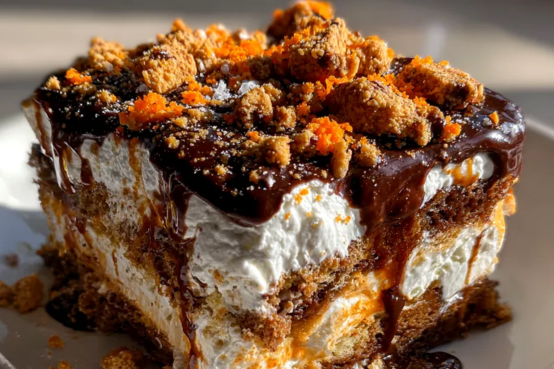 A variety of ingredients for preparing Decadent Butterfinger Delight, including peanut butter, chocolate chips, and Butterfinger bars.
