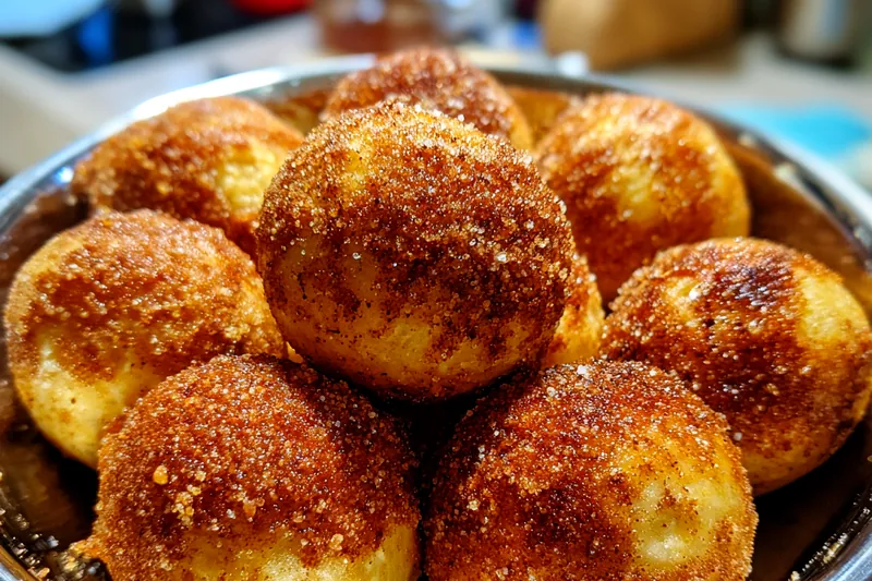 A step-by-step process showing the cooking of caramel for Decadent Caramel Apple Treats.