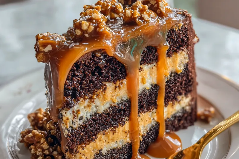 Ingredients for Caramel Toffee Indulgence Cake displayed on a wooden table.