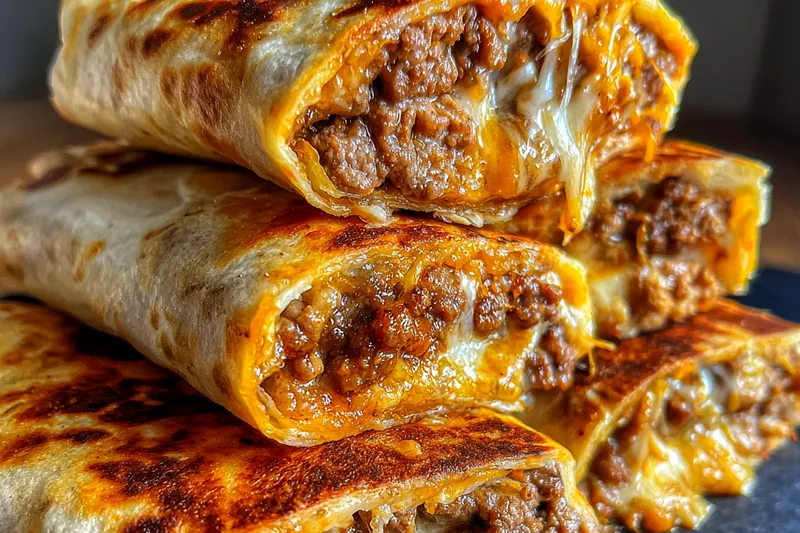 Cooking process for Cheesy Beef Burrito Delight