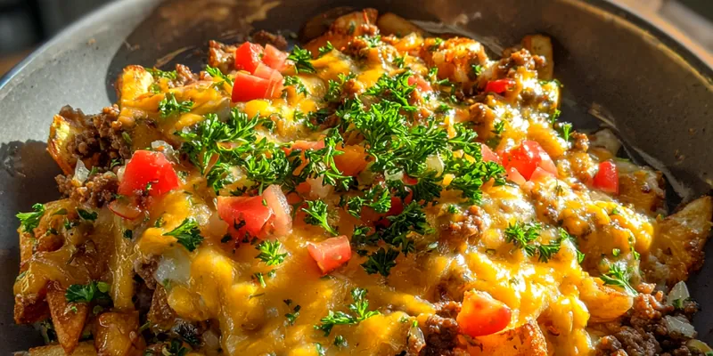 Delicious Cheesy Beef Fry Bake served on a plate