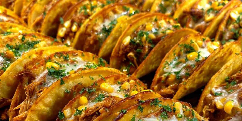 Delicious Cheesy Chicken Corn Tacos served on a plate