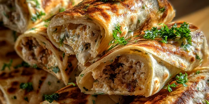 Delicious Cheesy Garlic Chicken Wraps served on a plate