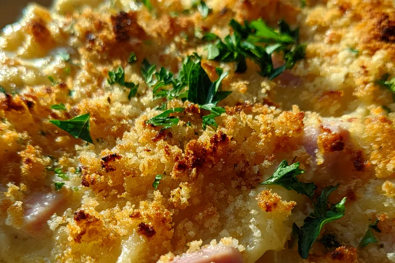 Cooking process for Cheesy Ham Casserole Delight