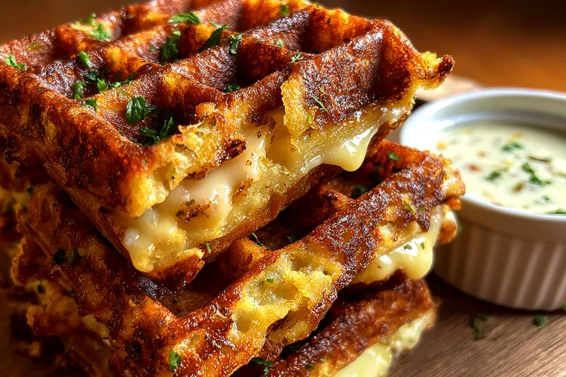 Cooking process for Cheesy Waffle Stack