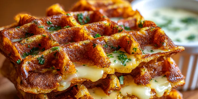 Delicious Cheesy Waffle Stack served on a plate