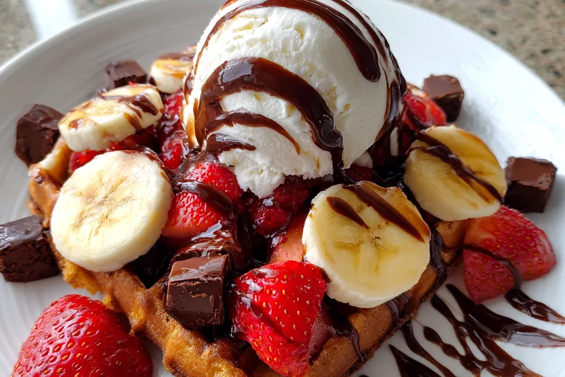 Cooking process for Chocolate Banana Waffle Delight