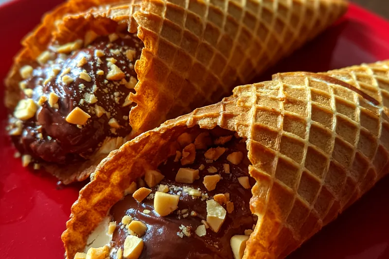 Cooking process for Chocolate Nut Ice Cream Tacos