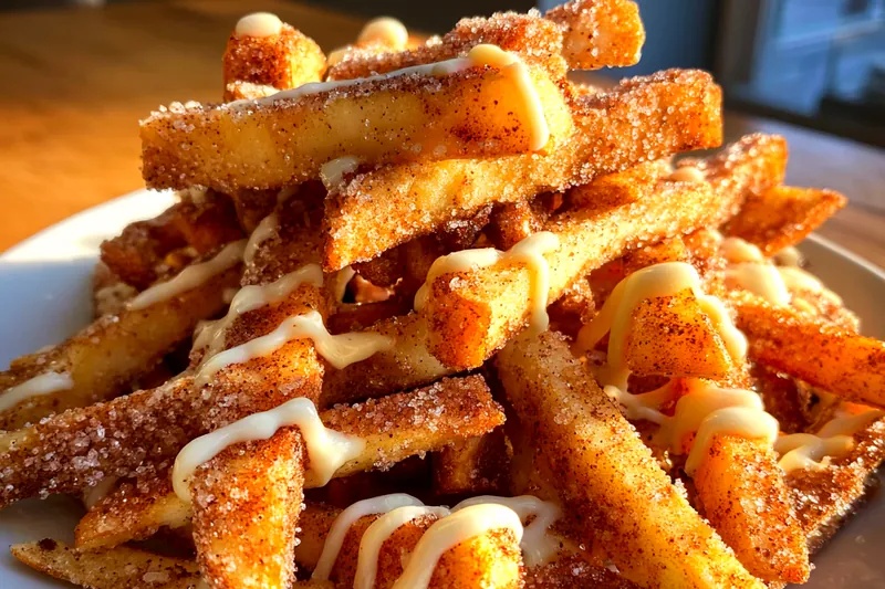 Fresh apples, flour, and cinnamon ready for preparing Cinnamon Apple Fries.