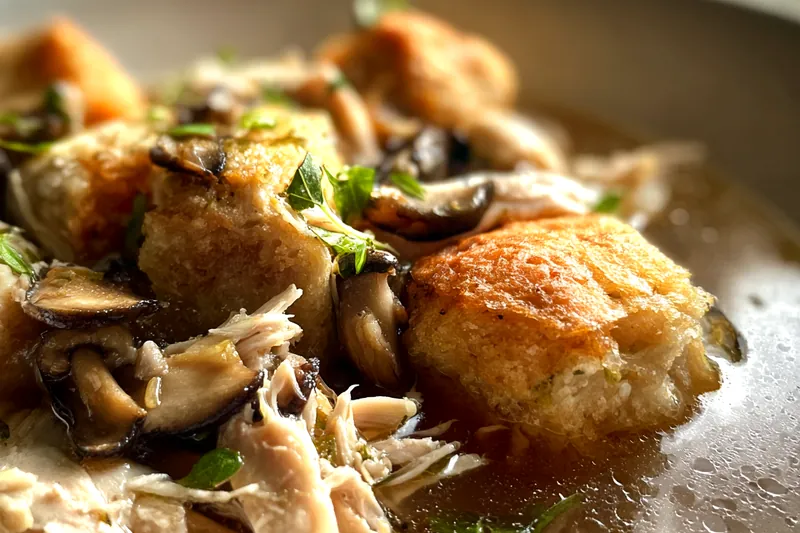 Cooking Clean Chicken Mushroom Soup in a pot
