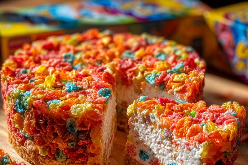 Fresh ingredients for Colorful Cereal Cheesecake Delight