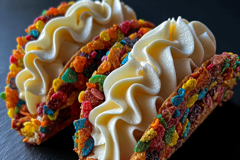 Fresh ingredients for Colorful Cereal Cream Tacos