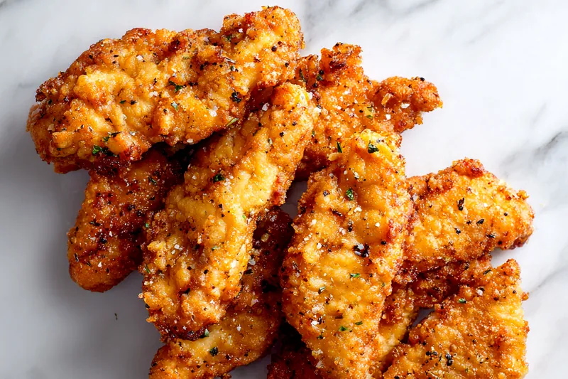 Chicken tenders frying until golden brown in hot oil