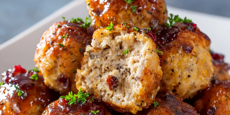 Delicious Cranberry Turkey Stuffing Balls on a platter