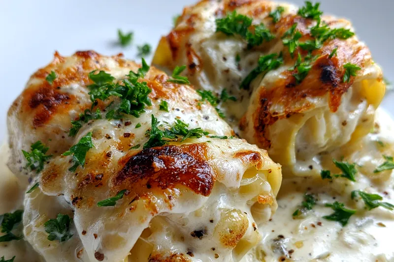 Cooking process for Creamy Alfredo Lasagna Rolls
