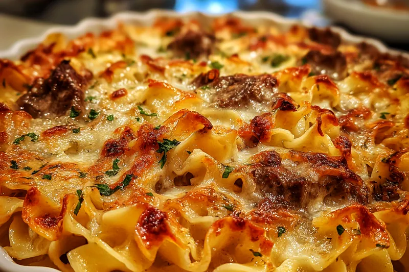 Cooking process for Creamy Beef Noodle Bake