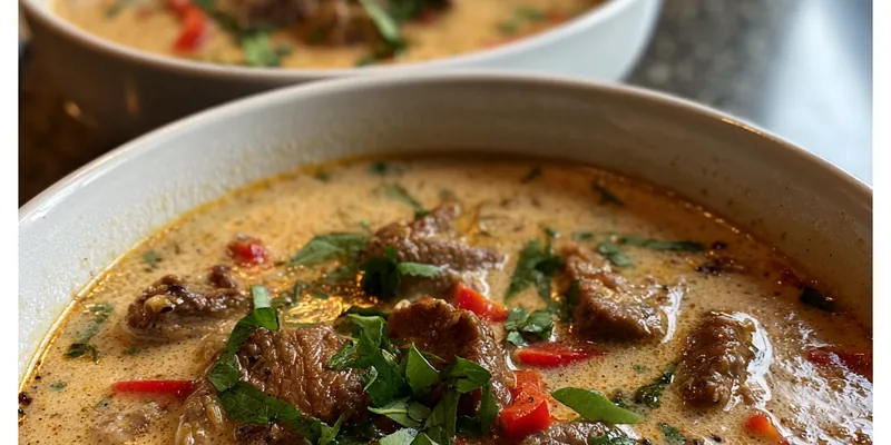 Delicious Creamy Beef Pepper Soup served on a plate