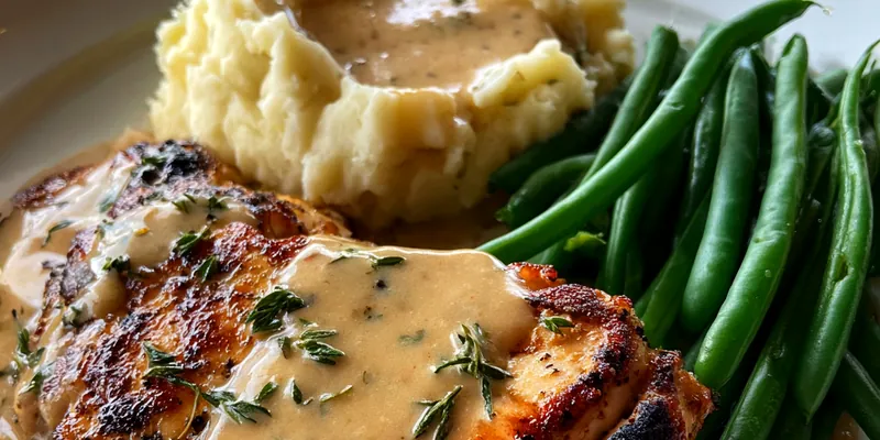 Delicious Creamy Garlic Chicken Dinner served on a plate