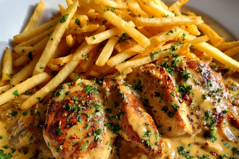 Fresh ingredients for Creamy Garlic Chicken with Fries