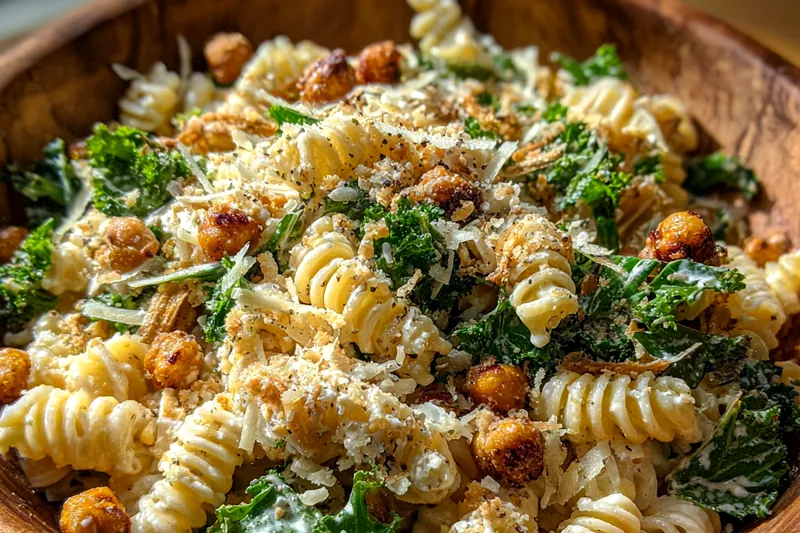 A vibrant display of ingredients for Creamy Pasta Caesar Delight, including fresh parsley, fettuccine, and Parmesan cheese.