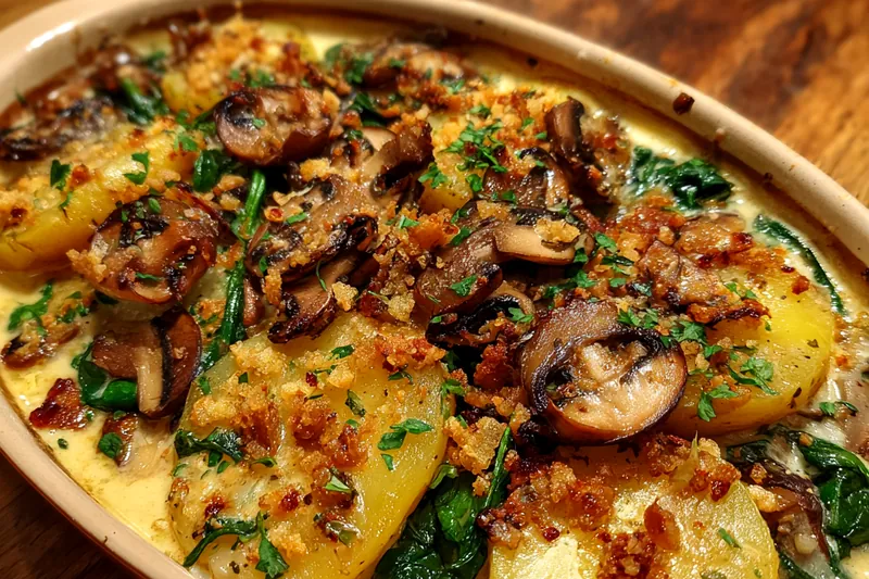 Cooking process for Creamy Potato Mushroom Bake