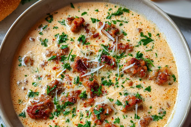 Cooking process for Creamy Sausage Parmesan Soup