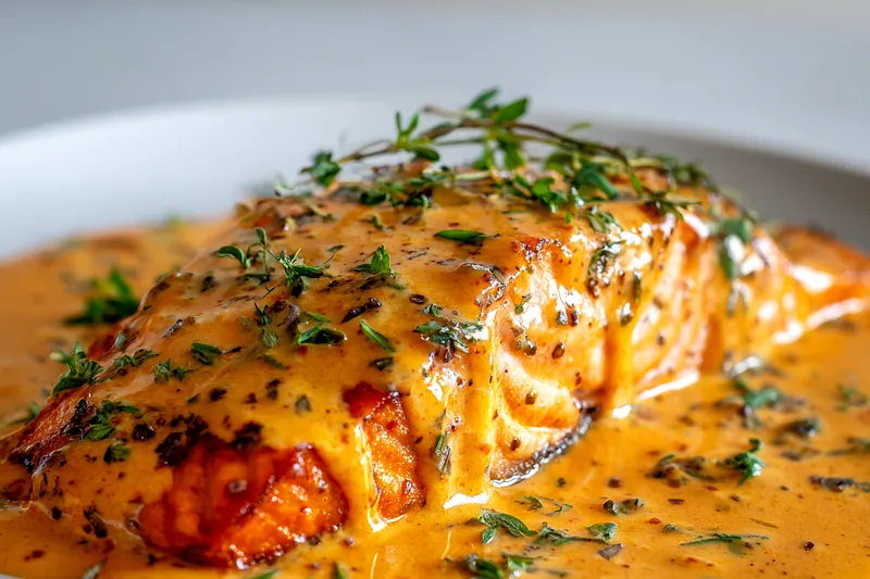 Preparing the creamy sauce for salmon