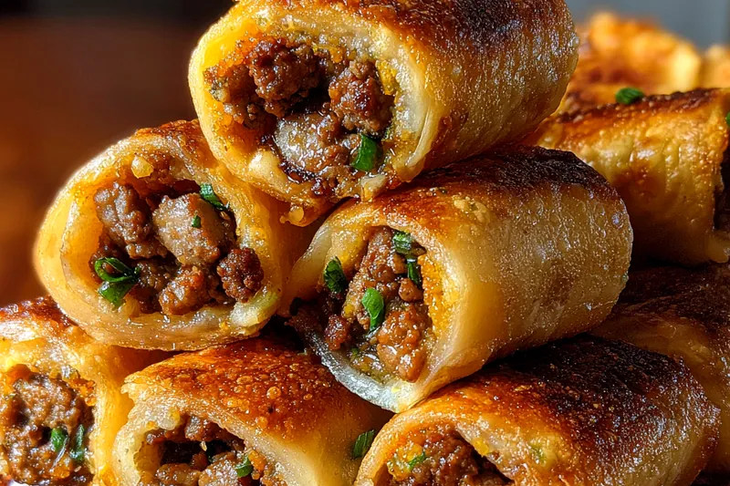 Fresh ingredients for Crispy Beef Cheese Rolls