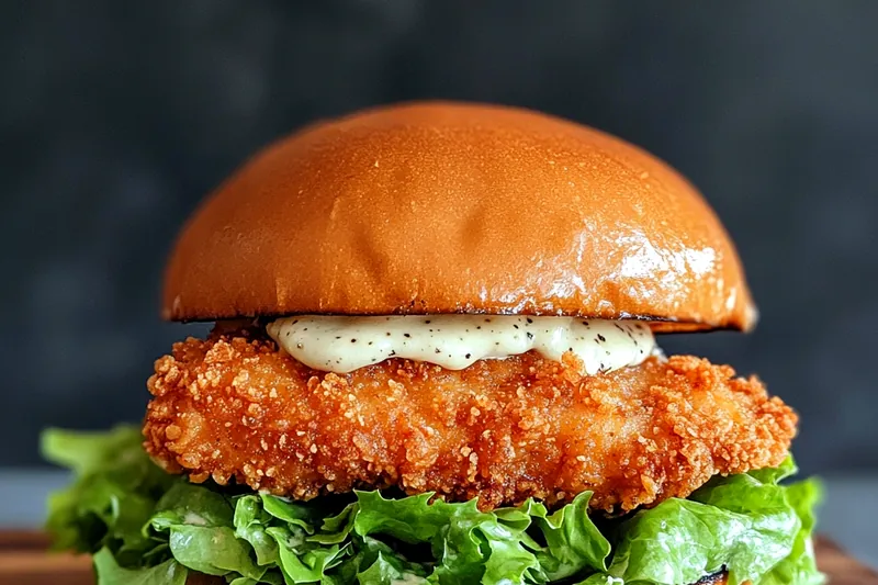 Step-by-step images showing the process of frying crispy chicken for the Caesar Delight.