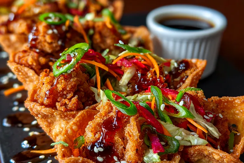 Fresh ingredients for Crispy Chicken Wonton Tacos