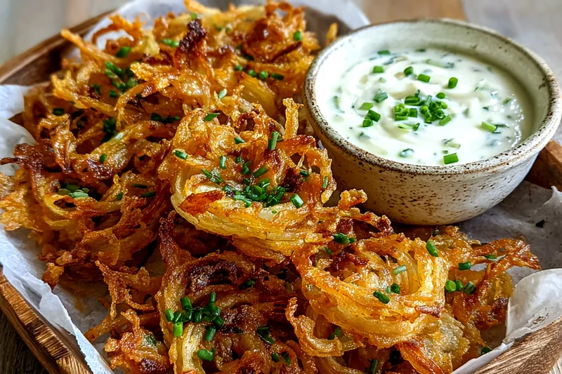 Fresh ingredients for Crispy Onion Bites with Herb Dip