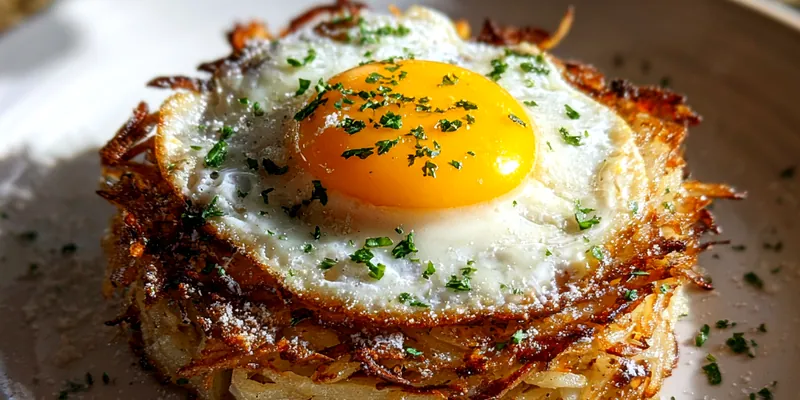 Delicious Crispy Potato Egg Nest served on a plate