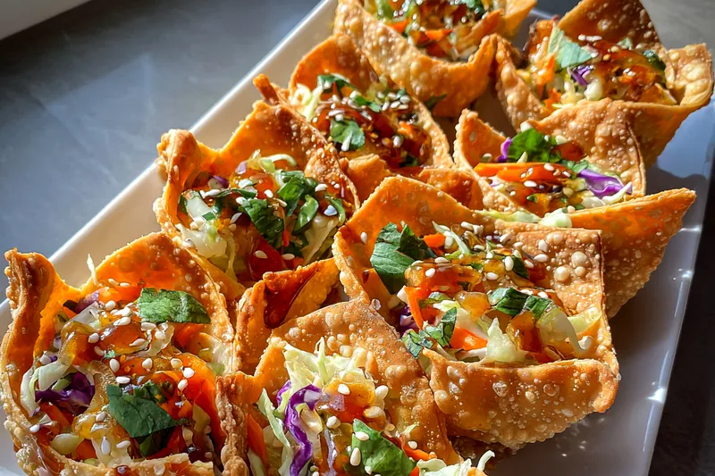 Cooking process for Crispy Wonton Tacos