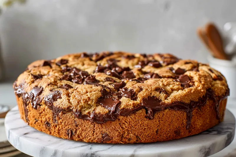 Mixing batter for chocolate chip cookie cake