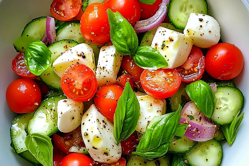 Chef Mitchell mixing ingredients for the Refreshing Cucumber Caprese Dish.
