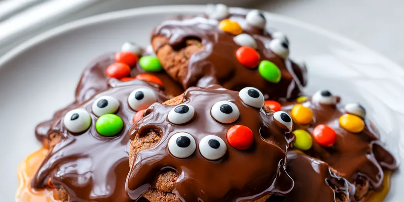 Easy Halloween Monster Cookies with Chocolate Coating and Candy Eyes