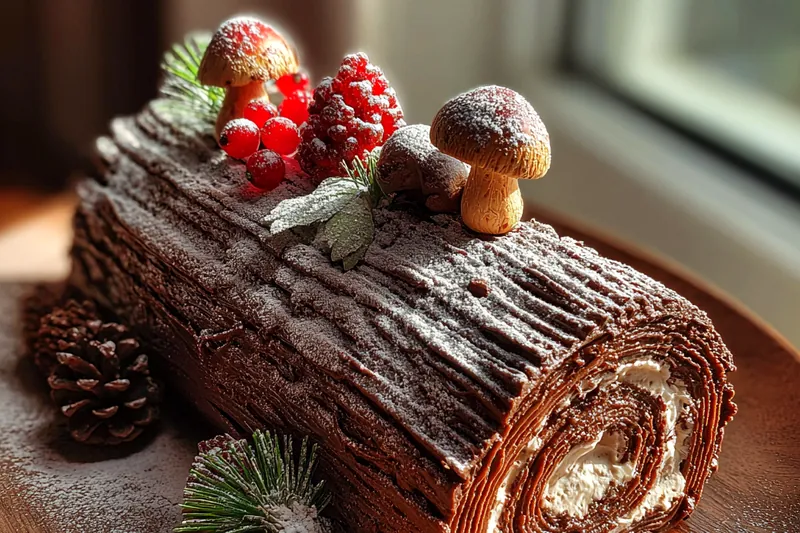 Fresh ingredients for Festive Chocolate Log Cake