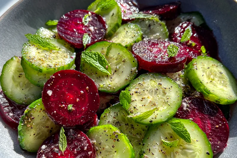 Cooking process for Fresh Beetroot Cucumber Salad