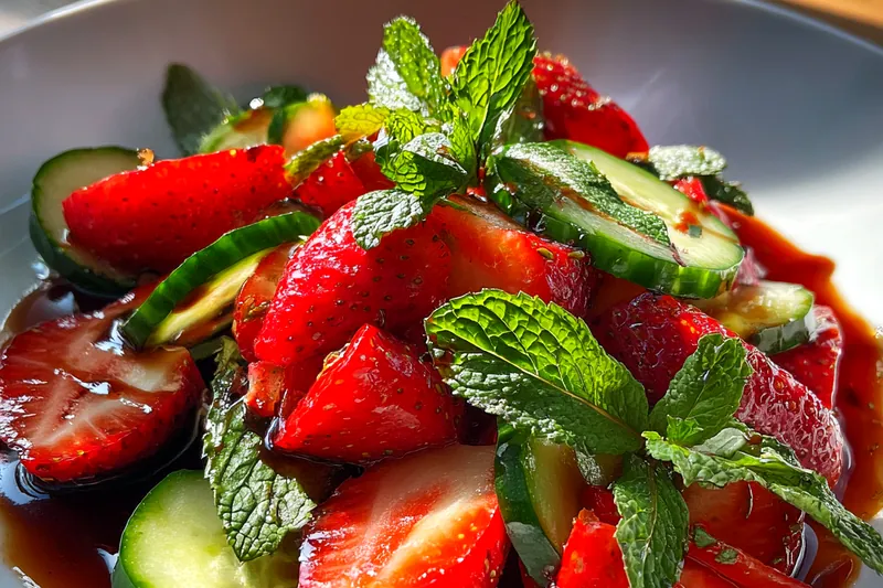 Fresh ingredients for Fresh Strawberry Cucumber Salad