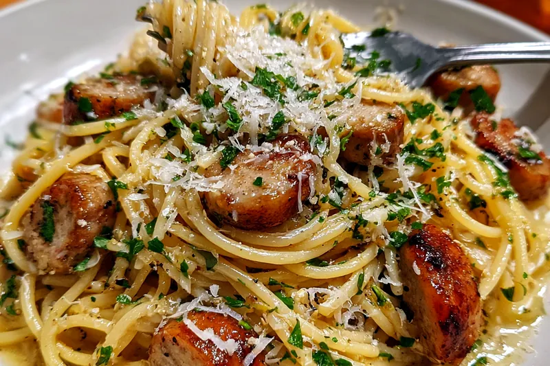 Cooking the Garlic Butter Sausage & Parmesan Pasta