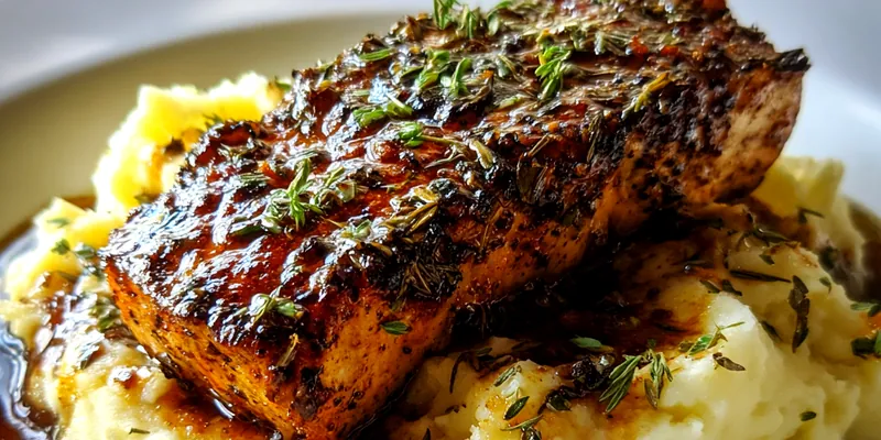 Delicious Garlic Herb Chicken with Mashed Potatoes served on a plate